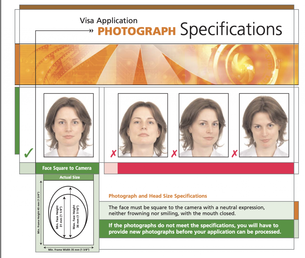 カナダビザ申請用写真の説明書き