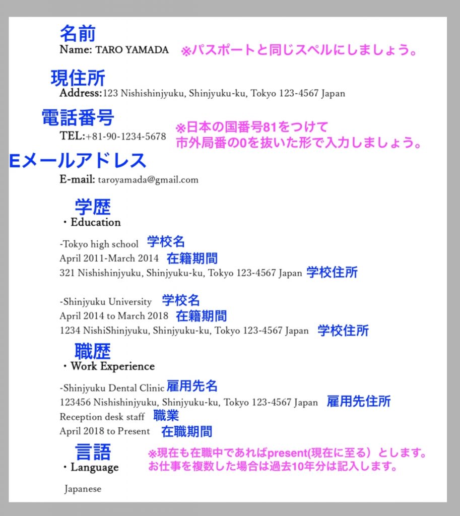 CV/Resume 履歴書サンプル