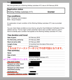 ファーストワーホリビザ許可証