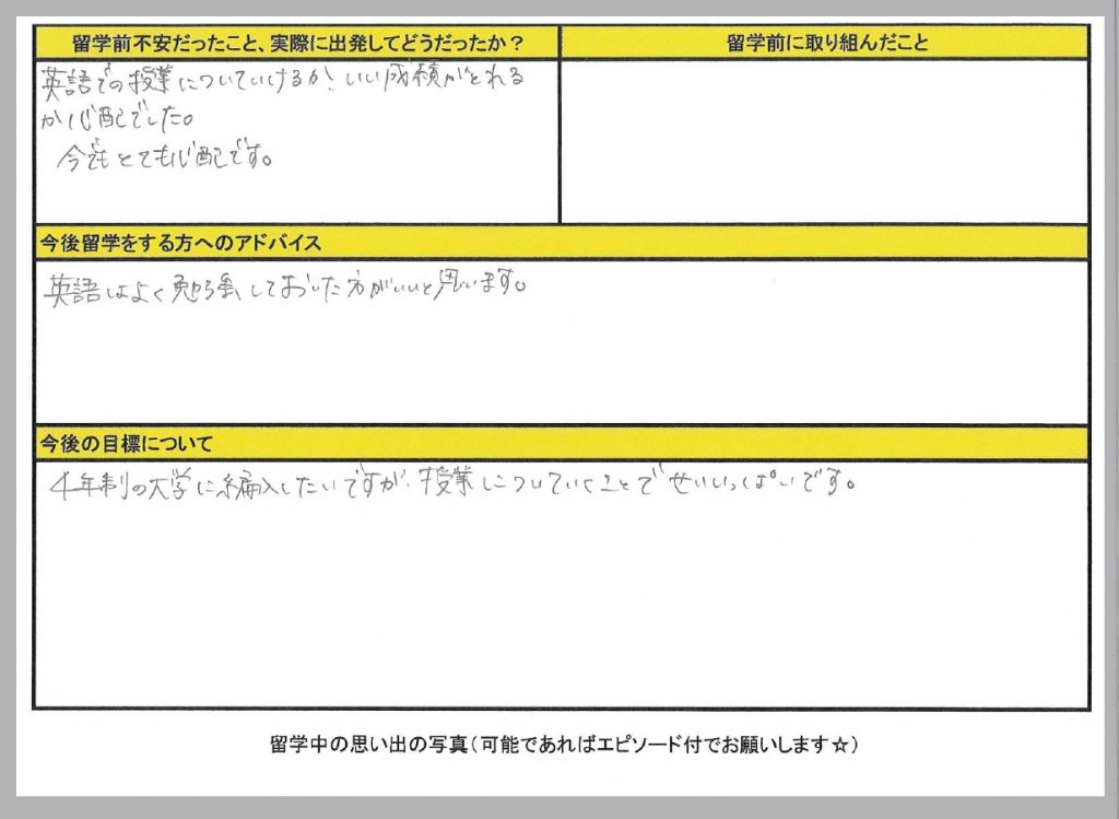 留学の体験談が書かれている